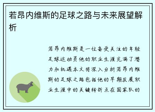 若昂内维斯的足球之路与未来展望解析